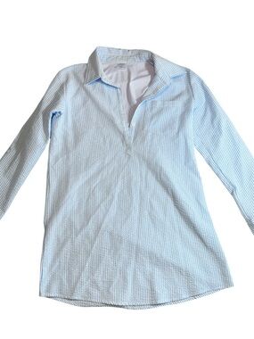 PRODOH Founders Fishing Shirt Swim Coverup Blue Stripe Seersucker UPF 50+ Size M